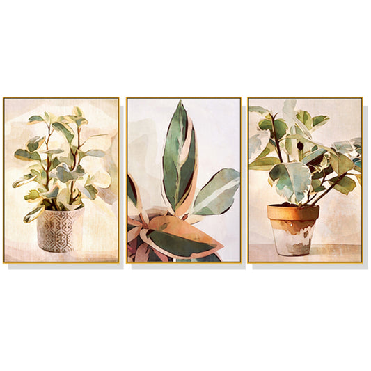40cmx60cm Botanical Leaves Watercolor Style 3 Sets Gold Frame Canvas Wall Art