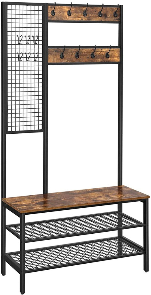 VASAGLE Coat Rack Stand with Grid Wall 185 cm Rustic Brown