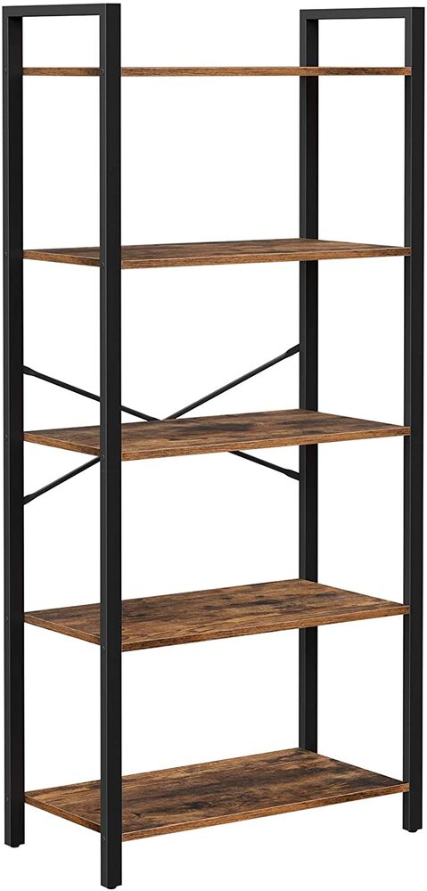 VASAGLE 5-Tier Storage Rack Bookshelf with Steel Frame Rustic Brown and Black