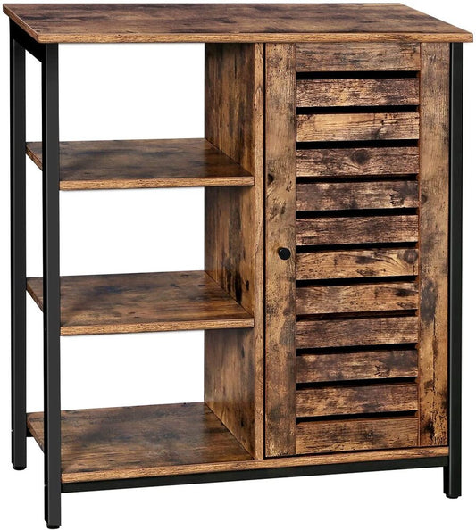 VASAGLE Storage Cabinet Cupboard Multipurpose Cabinet 3 Shelves and Cabinet Rustic Brown and Black