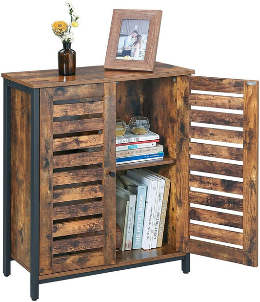 VASAGLE Standing Cabinet Storage Cabinet with Louvred Doors Rustic Brown