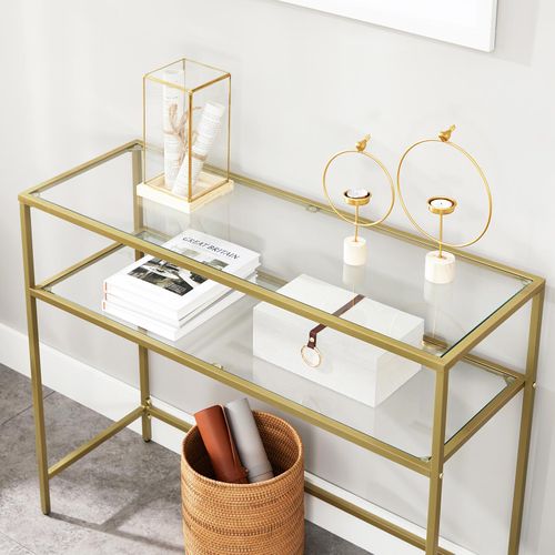 VASAGLE Console Table with Tempered Glass Gold Colour LGT025A01