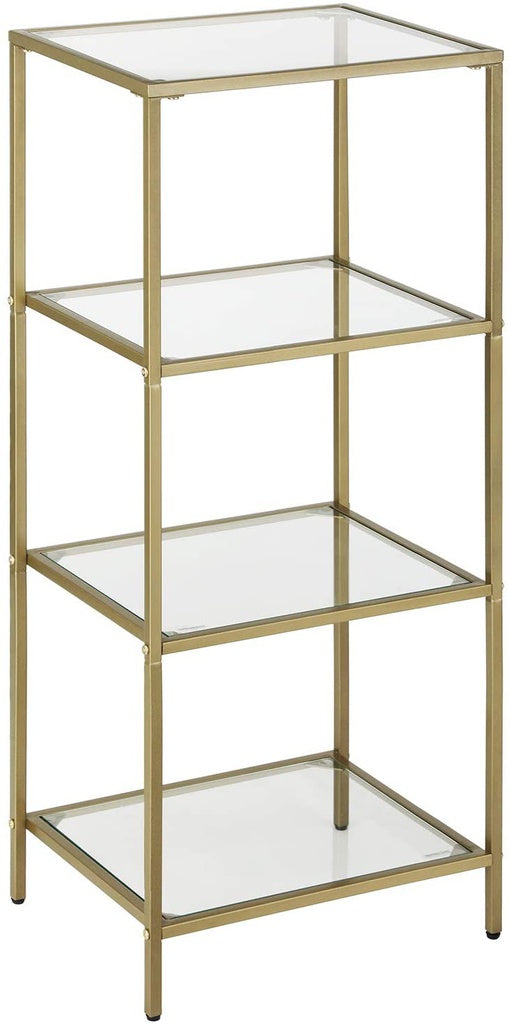 VASAGLE Storage Shelf 4-Tier Tempered Glass Gold