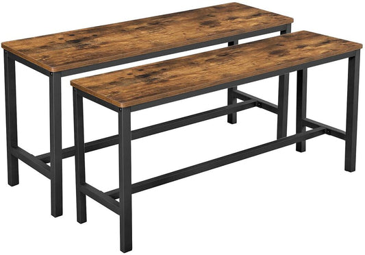 VASAGLE Table Benches Set of 2 Industrial Style Indoor Benches Rustic Brown