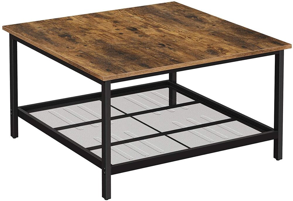 Vasagle Coffee Table Square Robust Steel Frame Rustic Brown and Black