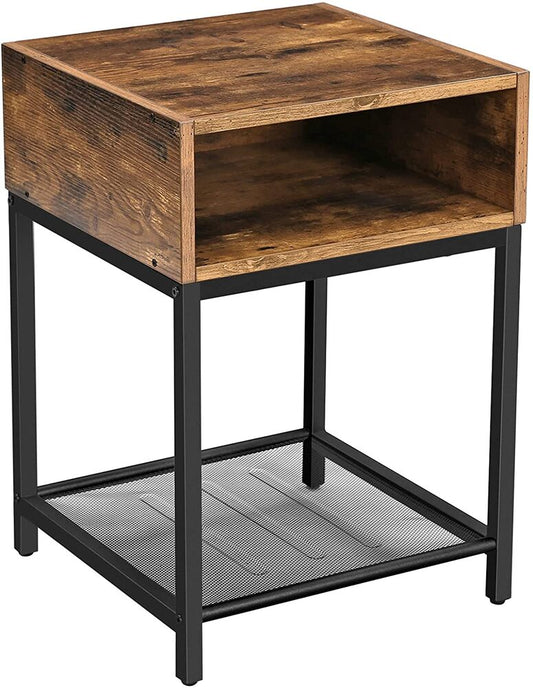 VASAGLE Nightstand Side Table Rustic Brown and Black