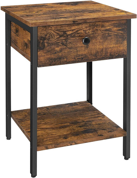 VASAGLE Nightstand Bedside Table Rustic Brown and Black