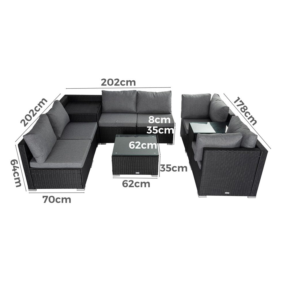 Modular Outdoor Lounge Set - 9pcs Sofa, Armchairs and Coffee Table