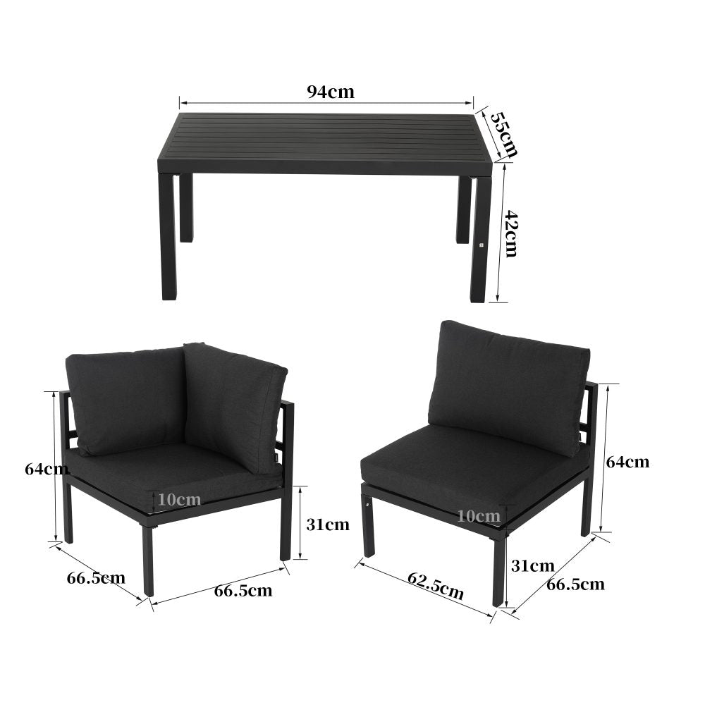 Outdoor Black Minimalist 5 Piece Lounge Set