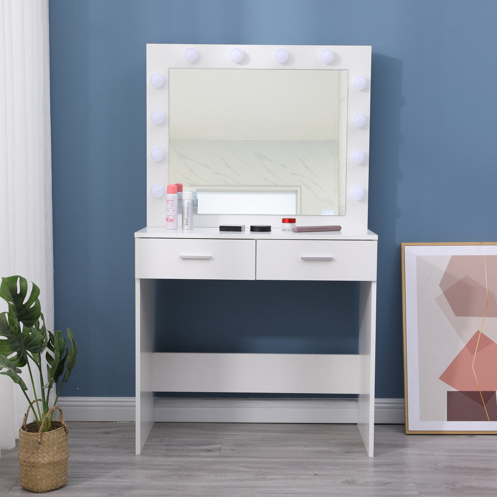 Fidel Vanity Set with Cushioned Stool and Lighted Mirror- White