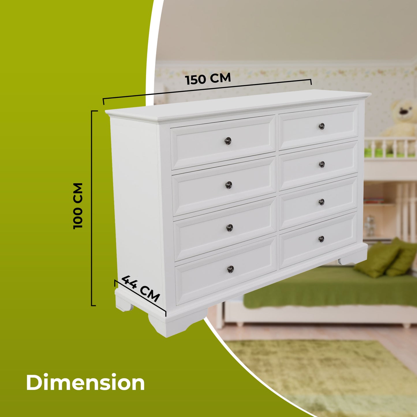 Celosia Dresser 8 Chest of Drawers Bedroom Acacia Timber Storage Cabinet - White