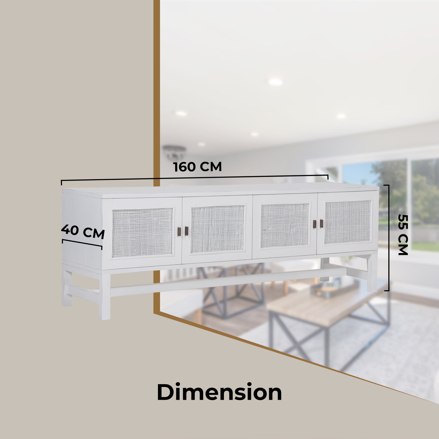 Jasmine ETU Entertainment TV Unit 160cm 4 Door Mindi Wood Rattan - White