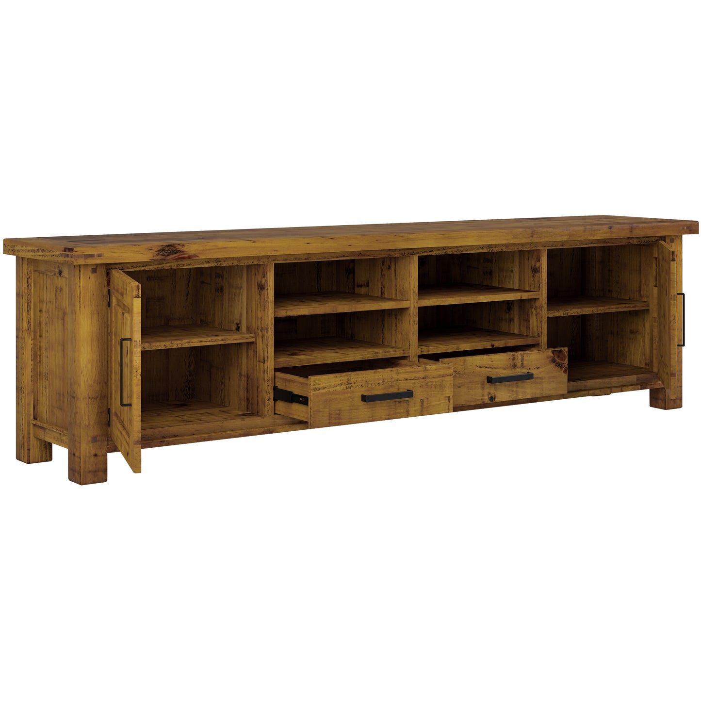 Teasel ETU Entertainment TV Unit 240cm 2 Drawer Solid Pine Wood - Rustic Oak