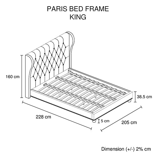 Bed Frame King Size in Beige Fabric Upholstered French Provincial High Bedhead