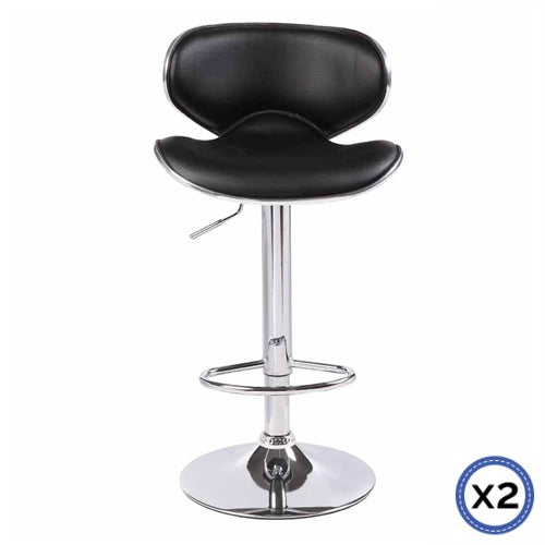 2X Black Bar Stools Faux Leather Mid Back Adjustable Chrome Base Gas Lift Swivel Chairs