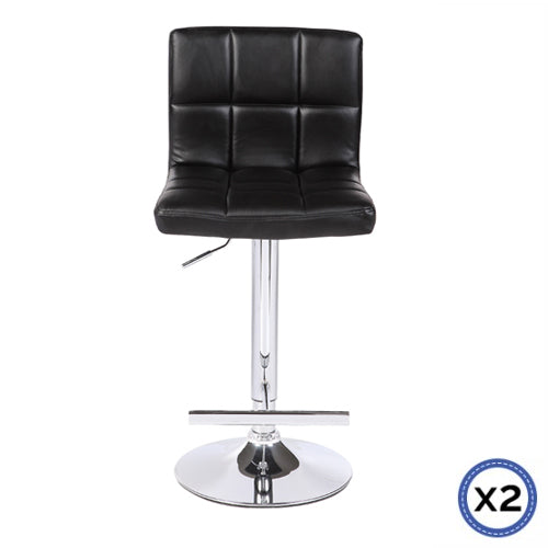 2X Black Bar Stools Faux Leather High Back Adjustable Chrome Base Gas Lift Swivel Chairs