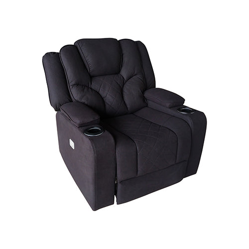 Electric Recliner Stylish Rhino Fabric Black 1 Seater Lounge Armchair with LED Features