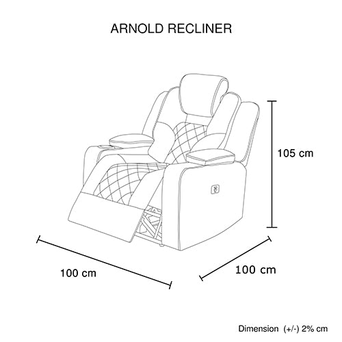 Electric Recliner Stylish Rhino Fabric Black 1 Seater Lounge Armchair with LED Features