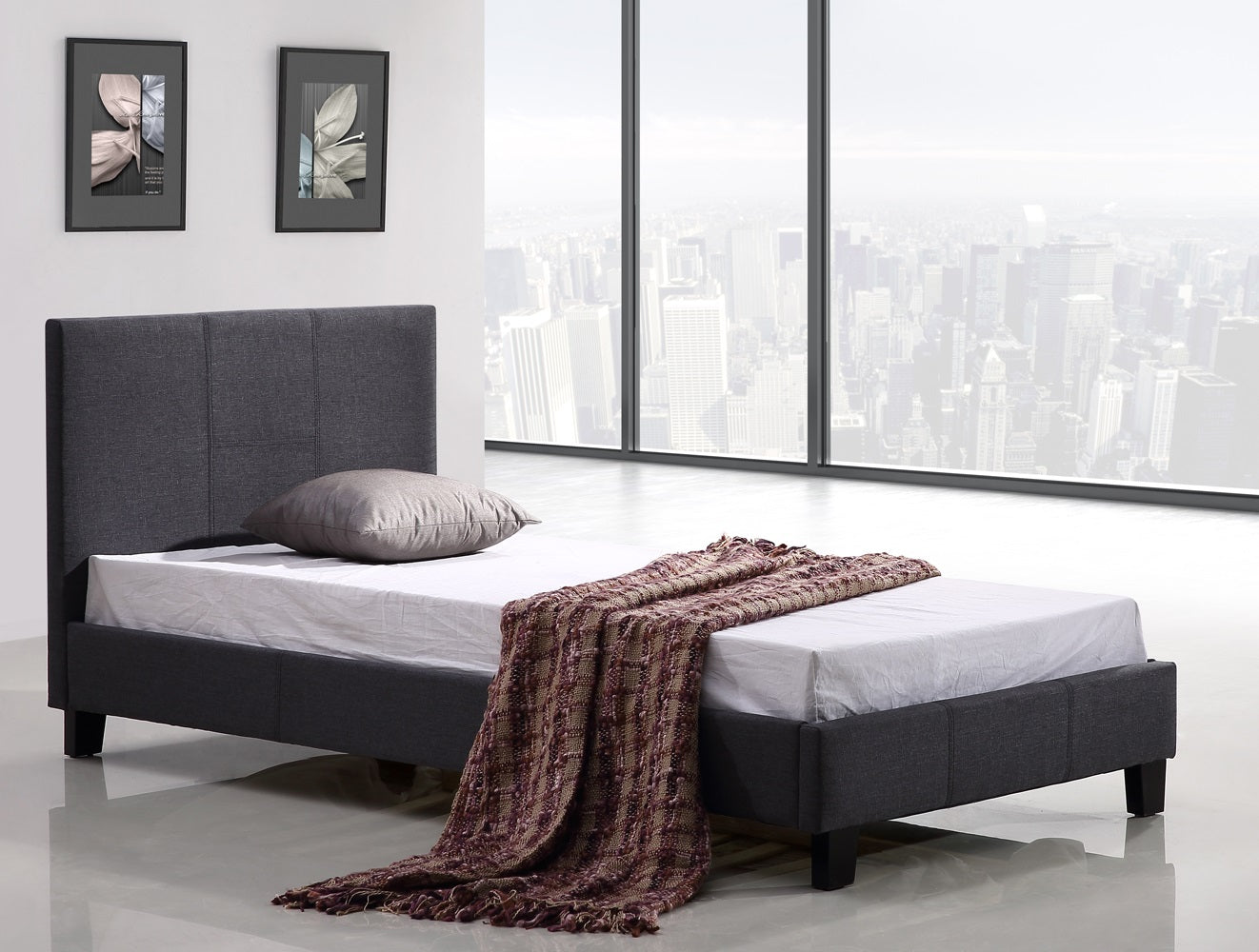 Single Linen Fabric Bed Frame Grey