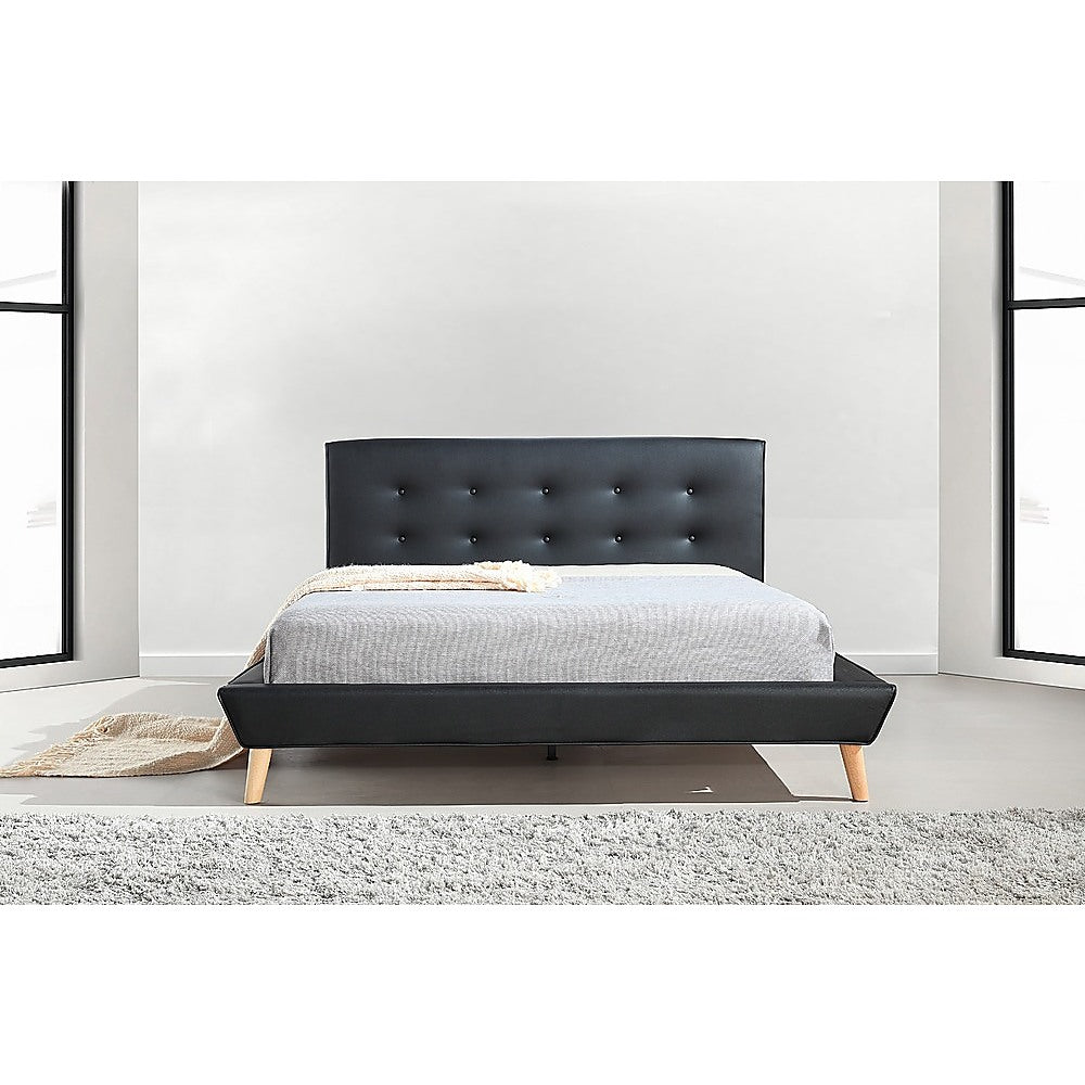 Queen PU Leather Deluxe Bed Frame Black